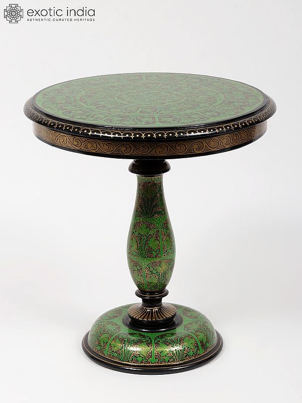 12" Round Shaped Hand-Painted Pedestal | From Kashmir