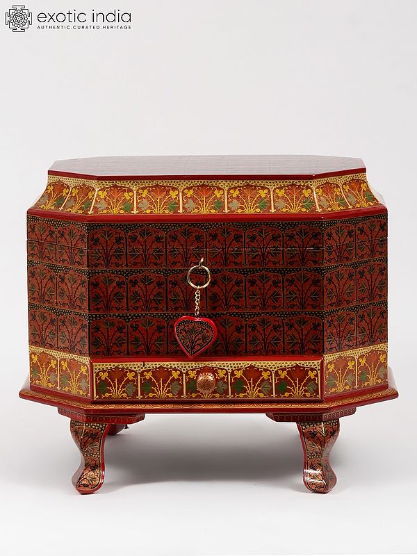 19" Hand-Painted Jewelry Box with Lock from Kashmir