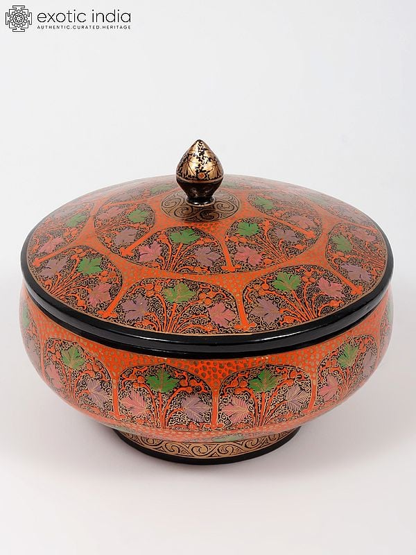 8" Decorative Bowl with Lid | Hand-Painted | From Kashmir