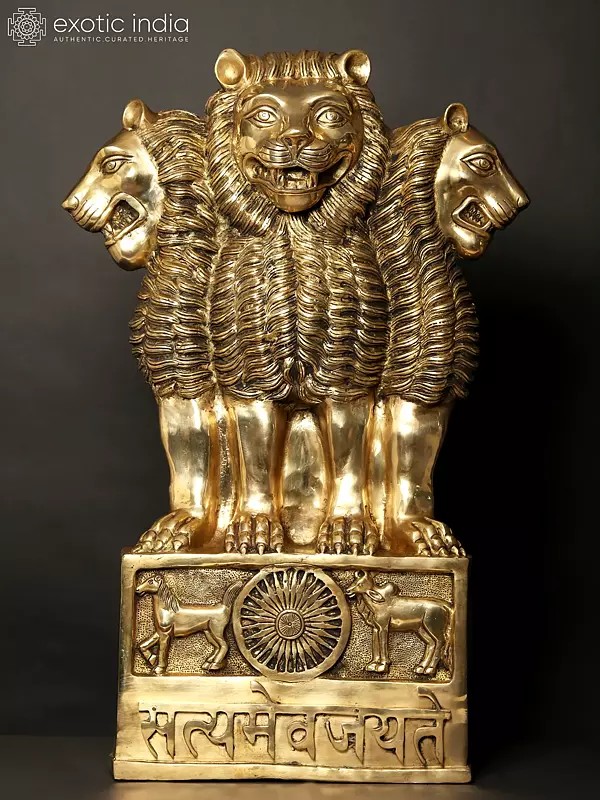 34" Large National Emblem of India in Brass | Standing and Wall Hanging Both