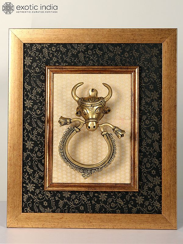 16" Framed Cow Head Door Knocker | Wall Hanging