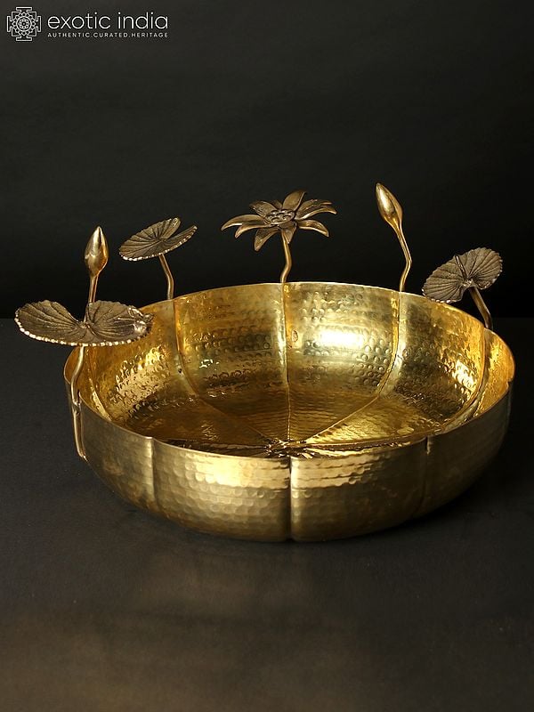 16" Brass Beautiful Urli with Lotus Leaves Design