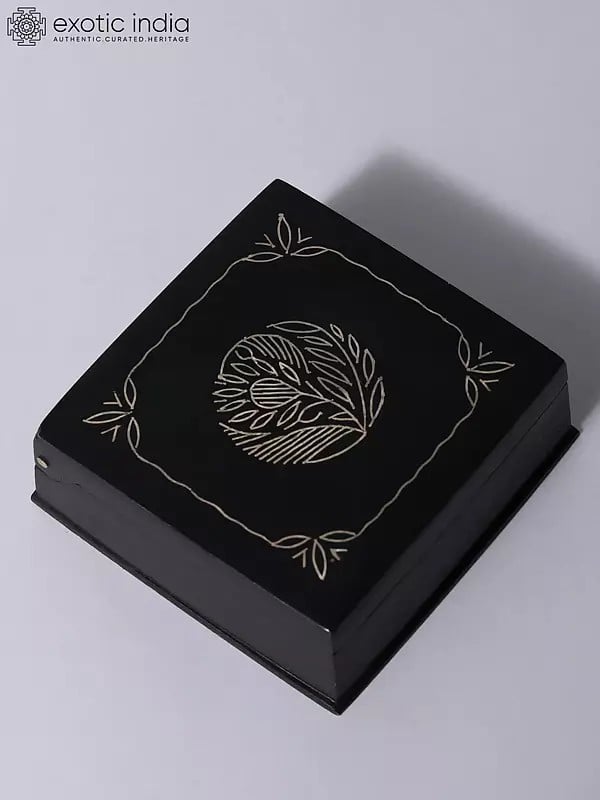3" Small Square Floral Box for Jewelry | Bidri Artwork | Gunmetal with Real Silver