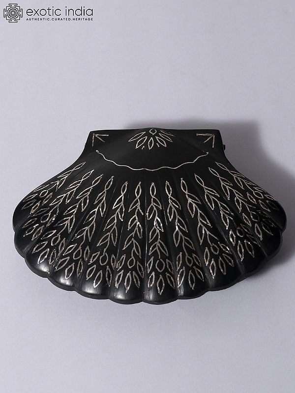 4" Small Beautiful Jewelry Shell Box | Bidri Artwork | Gunmetal with Real Silver