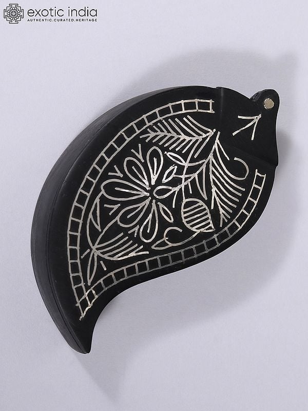 1" Small Mango Floral Jewelry Box | Bidri Artwork | Gunmetal With Real Silver