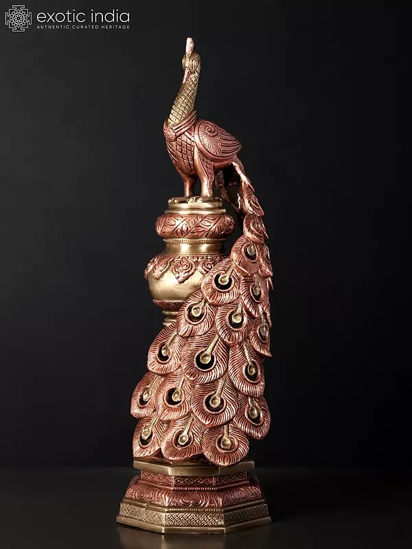 19" Beautiful Decorative Peacock | Brass with 24 Karat Rose Gold Plating