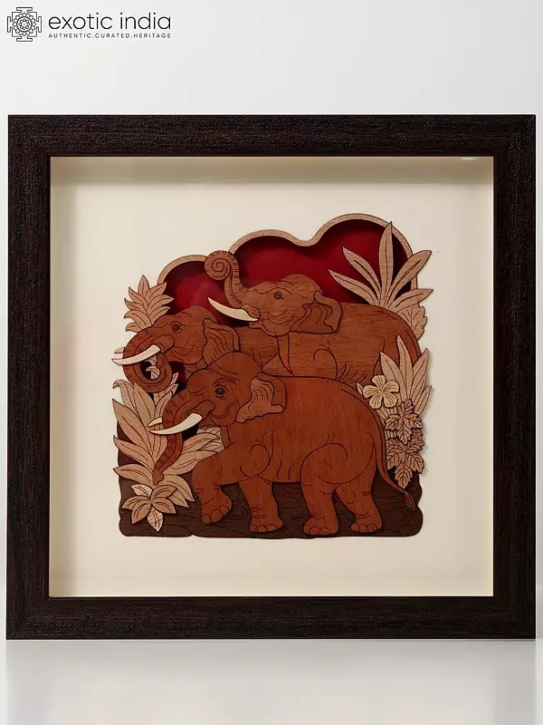 Wood Carved Elephants | Wall Hanging