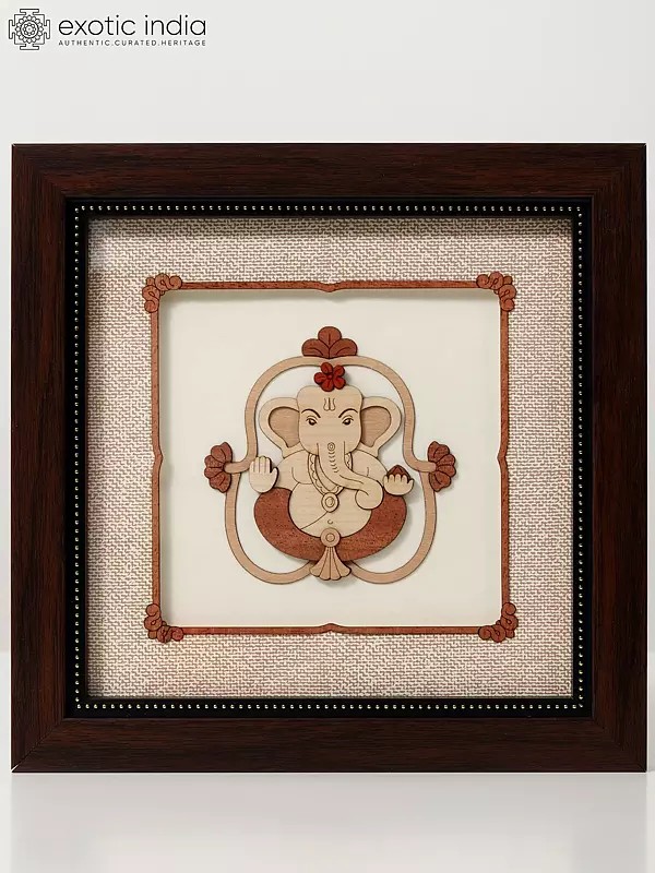 Blessing Ganesha | Wood Carved Frame | Wall Decor