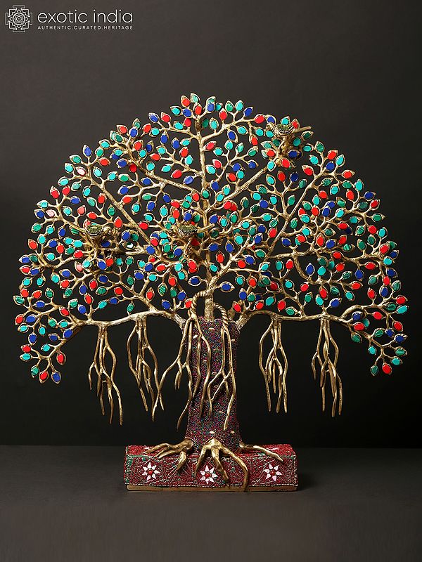 19" Tree of Life with Stand | Brass with Inlay Work