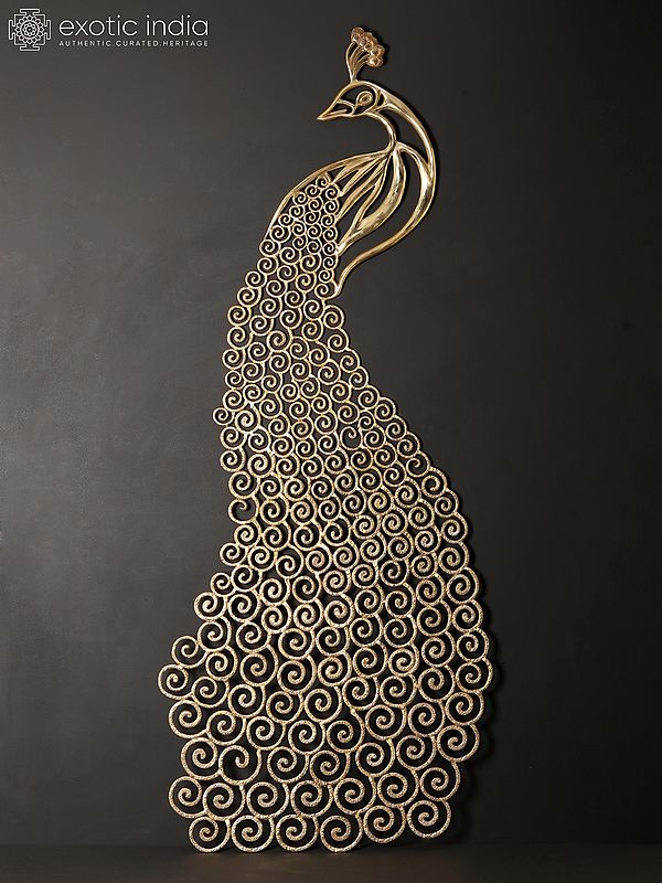 63" Large Brass Peacock with Long Tail | Wall Decor