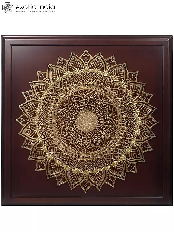 48" Large Brass Mandala on Wooden Frame | Wall Hanging