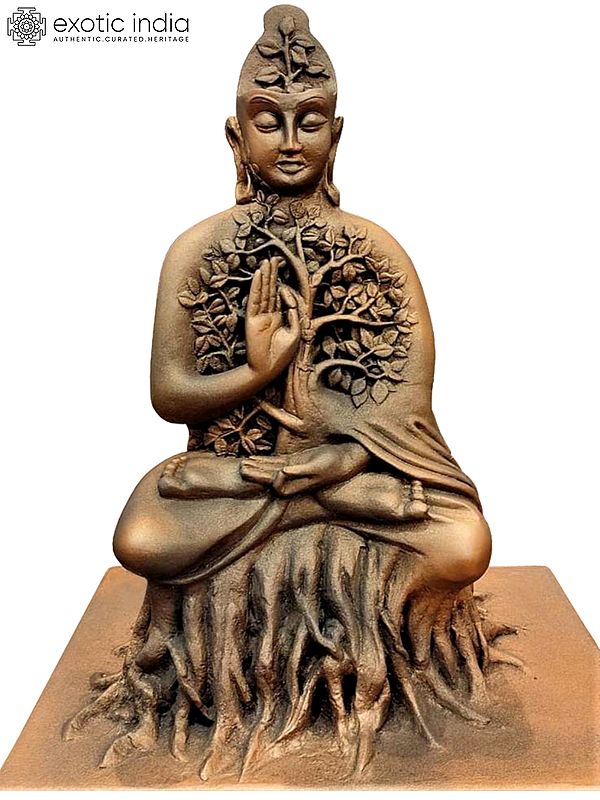 35" Large Beautiful Fibre Statue Of Buddha Tree