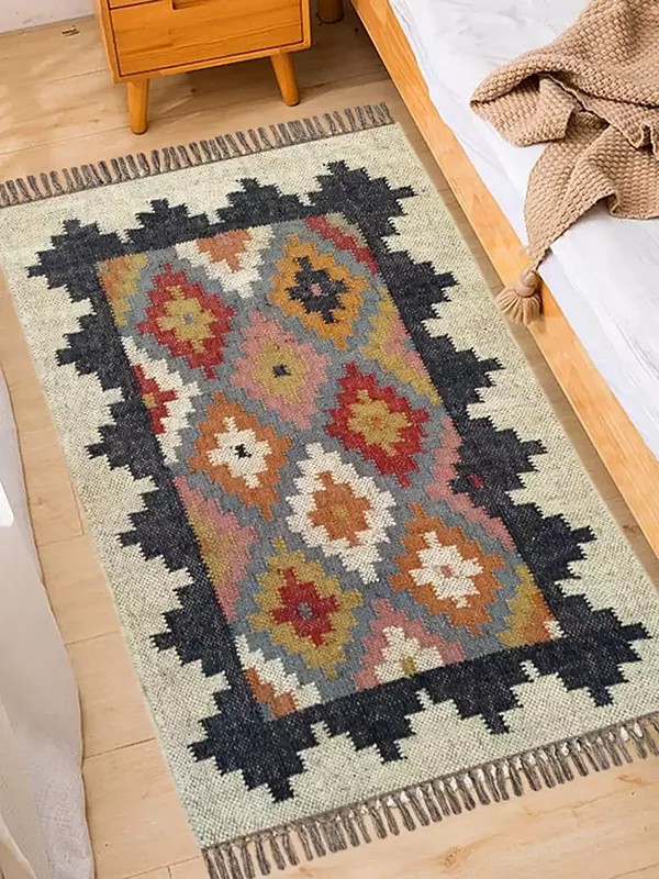 Wool And Jute Multicolor Modern Handmade Kilims Floor Rug
