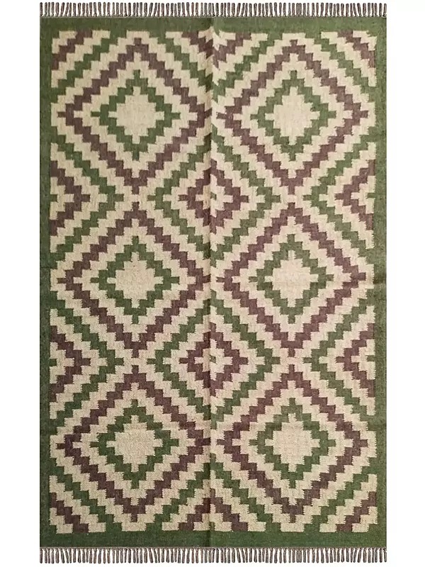 Modern Aztec Shape Wool And Jute Traditional Carpet | Exotic India Art