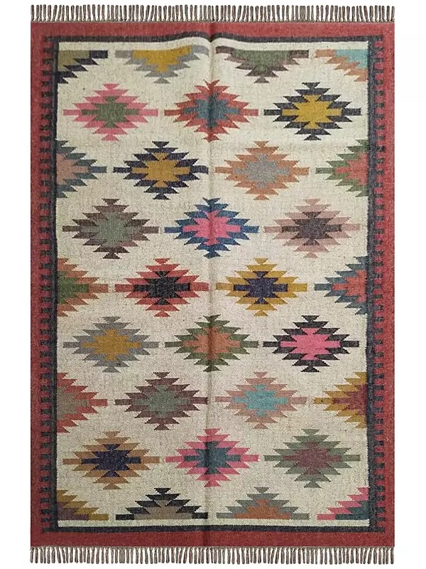 Aztec Shape Wool And Jute Mix Color Traditional Rug
