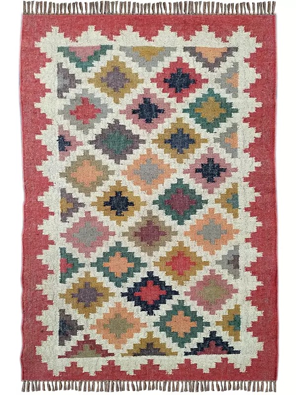 Multicolor Wool And Jute Dhurrie Turkish Style Carpet