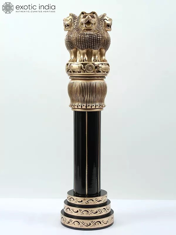 Large Size Black and Golden Finish National Emblem of India | Wood Carving
