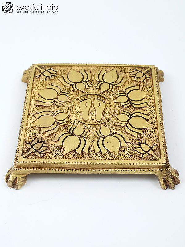 8" Charan Engraved Lotus Design Brass Pedestal/Chowki