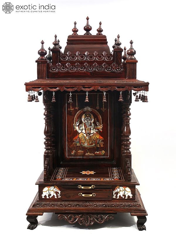 44" Large Rosewood Carved Ganesha Temple with Inlay Work