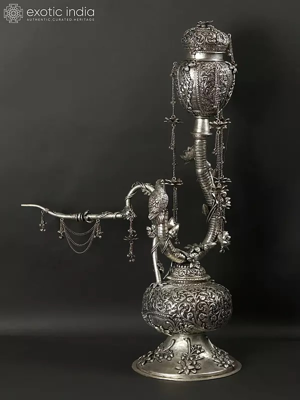 33" Designer Hookah with Silver Finish | Home Decor