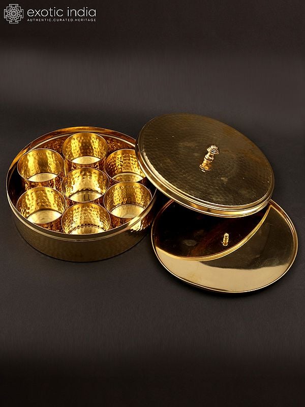 9" Designer Masala/Spice Box in Brass