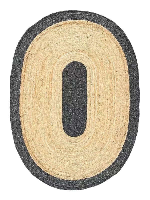 Handwoven Natural Jute Oval Shape Rug with Border