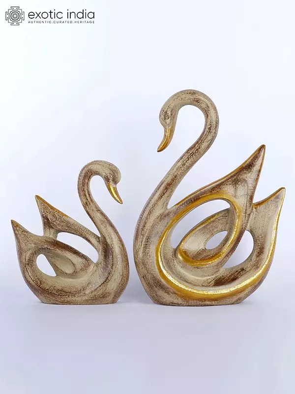 11" Cygnet with Mother Swan Figurine | Brass Table Decor