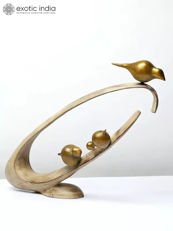 15" Decorative Birds Design Modern Art Statue in Brass | Table Decor