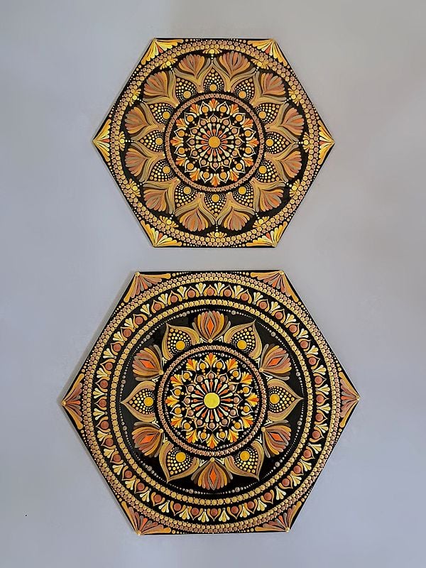 Hexagon Set Of Mandala | Acrylic On Mdf Board | Wood Panel