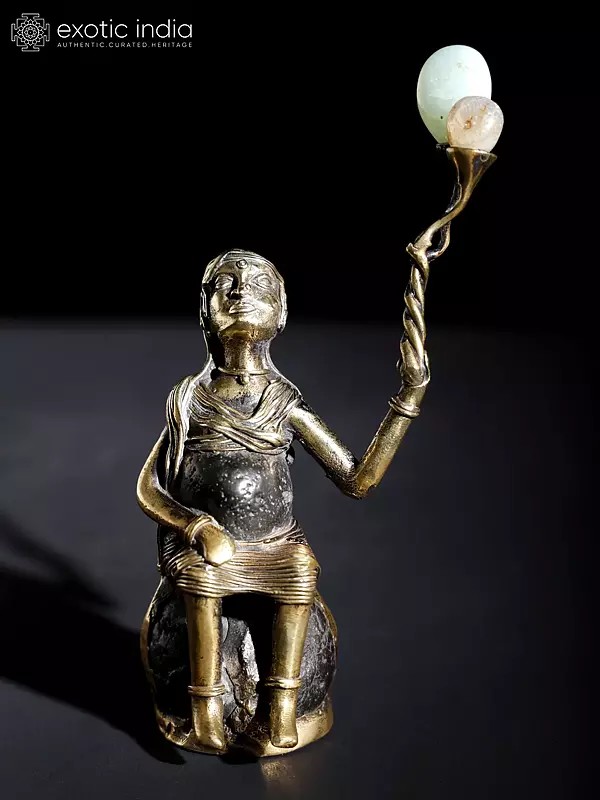 6" Balloon Seller Brass and Stone Statue | Table Decor