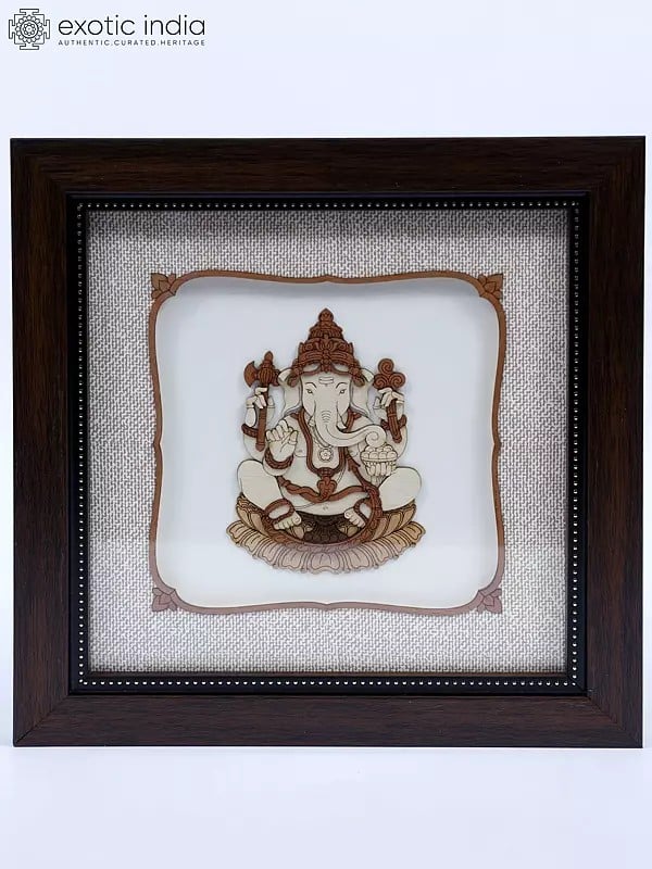 Chaturbhuja Ganesha | Wood Carved Frame | Wall Hanging