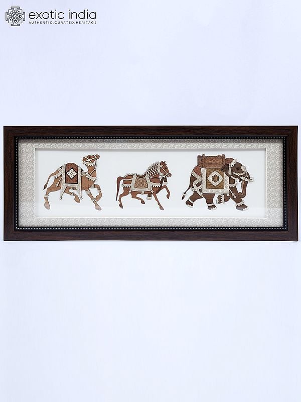 Royal Came, Horse and Elephant | Wood Carved Frame | Wall Hanging
