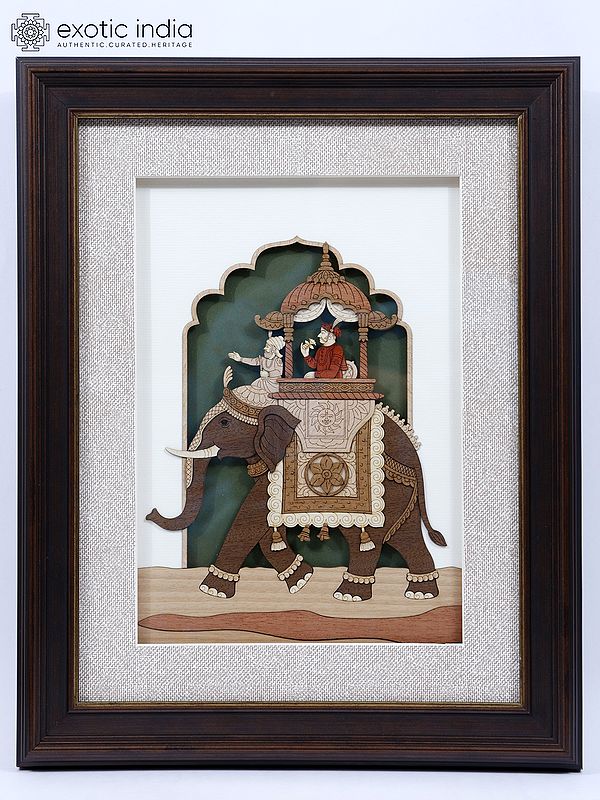 Royal King on Elephant | Wood Carved Frame | Wall Hanging