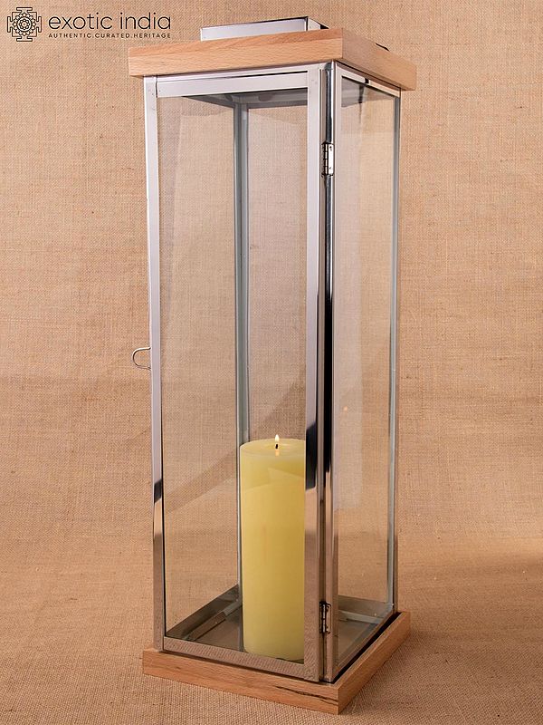 23" Stainless Steel And Glass Lantern For Home Decor