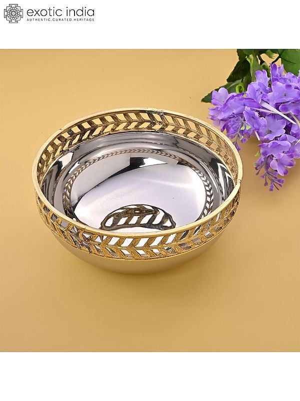 6" Designer Nut Bowl For Serve | Stainless Steel And Brass