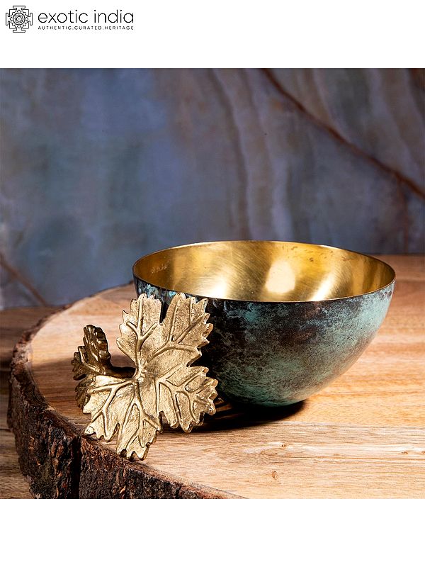 5" Attractive Bowl With Leaf Artwork | Stainless Steel And Brass