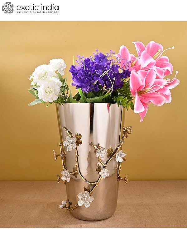 12" Designer Flower Vase | Stainless Steel And Brass