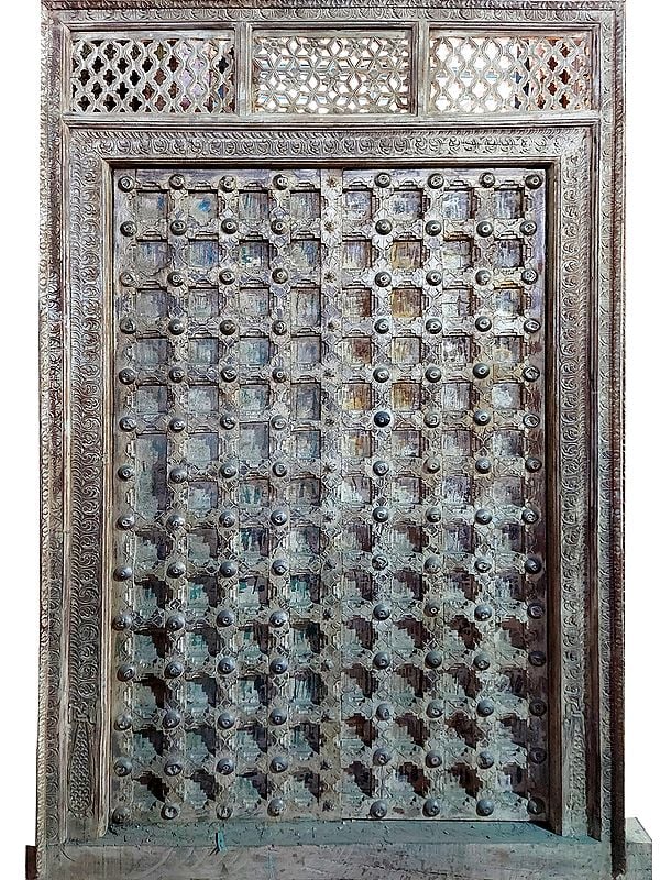 90" Large Indian Style Forged Wood Door | Traditional Door