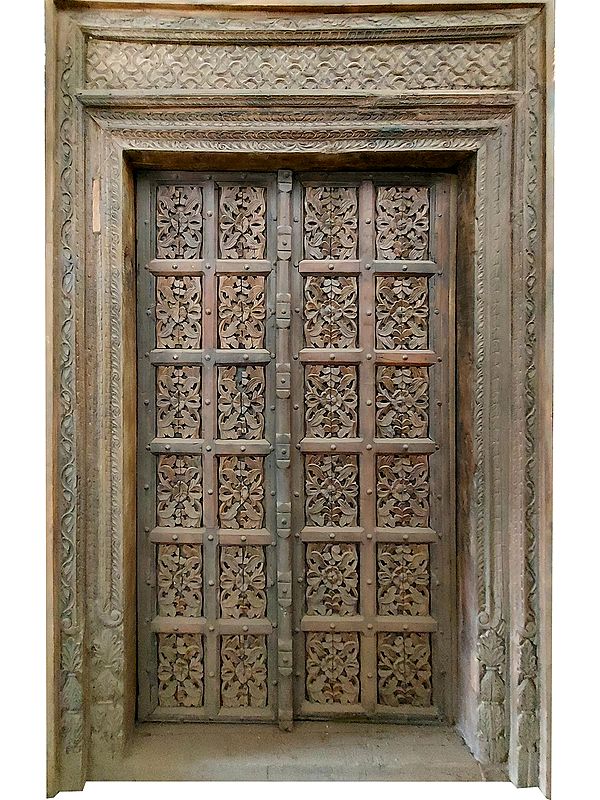 97" Large Floral Artwork Design Handmade Wood Indian Door