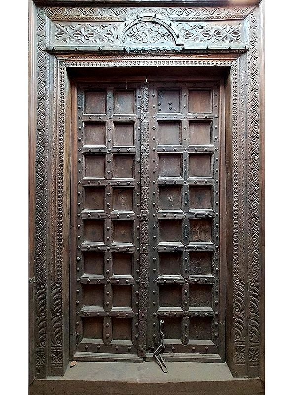 98" Large Indian Rajasthani Framed Door | With Floral Artwork