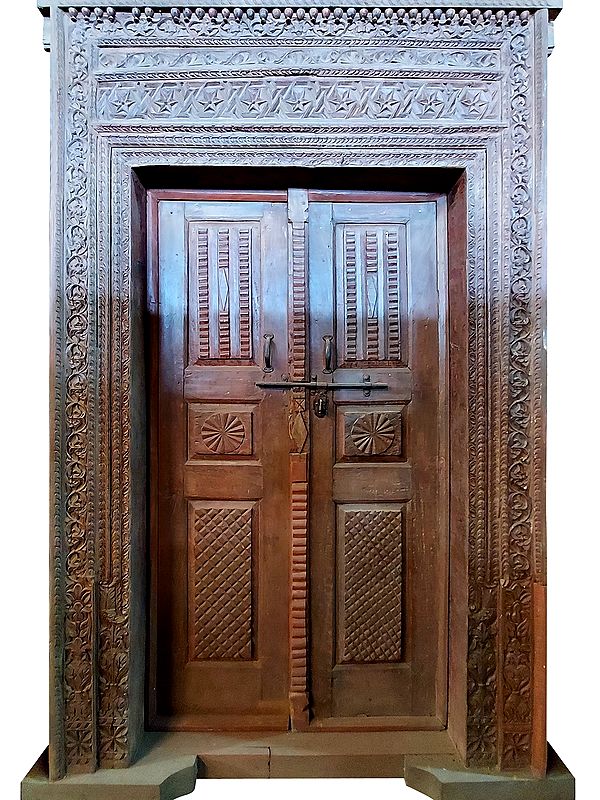 100" Large Hand Carved Wood Door | Antique Front Door