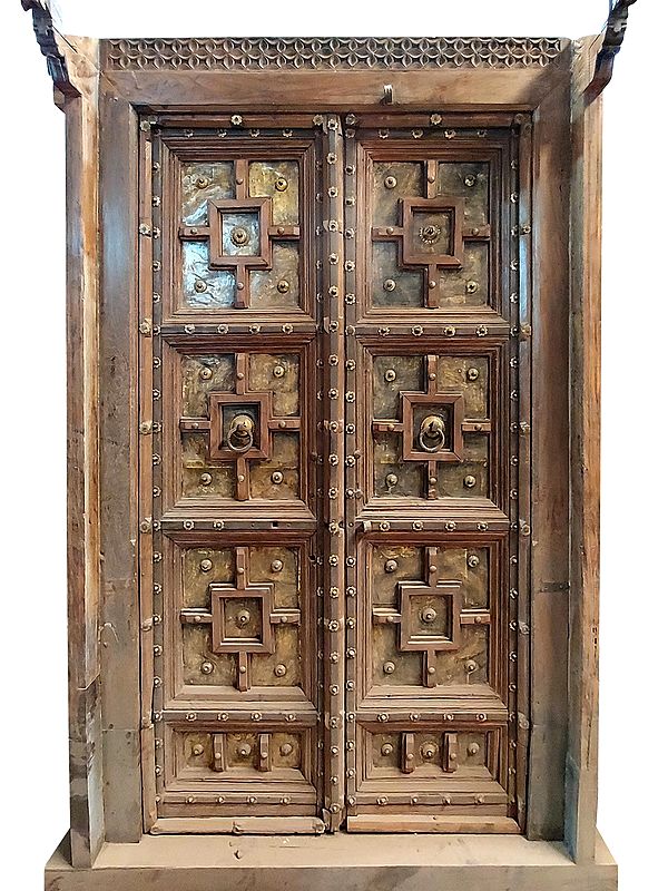 90" Large Temple Wood Door | Indian Door