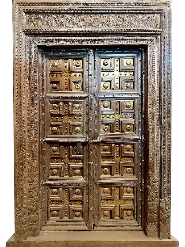 100" Large Indian Handcarved Wood Door | From Rajasthan