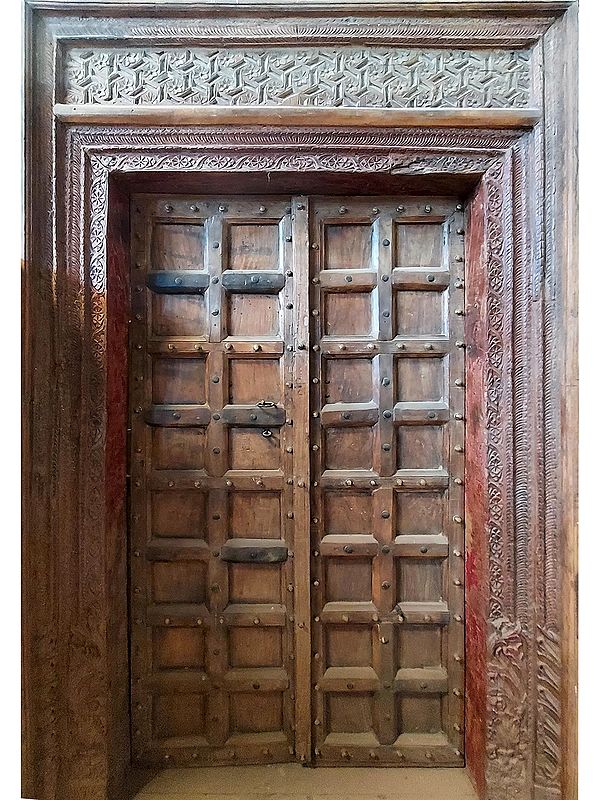 97" Large Attractive Square Design Indian Wood Door
