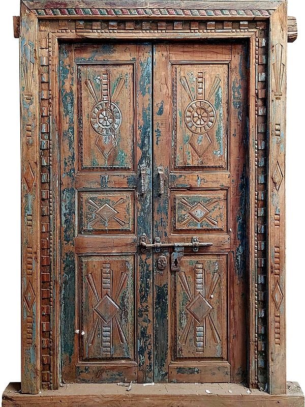 75" Large Rajasthani Wood Door With Iron Latch