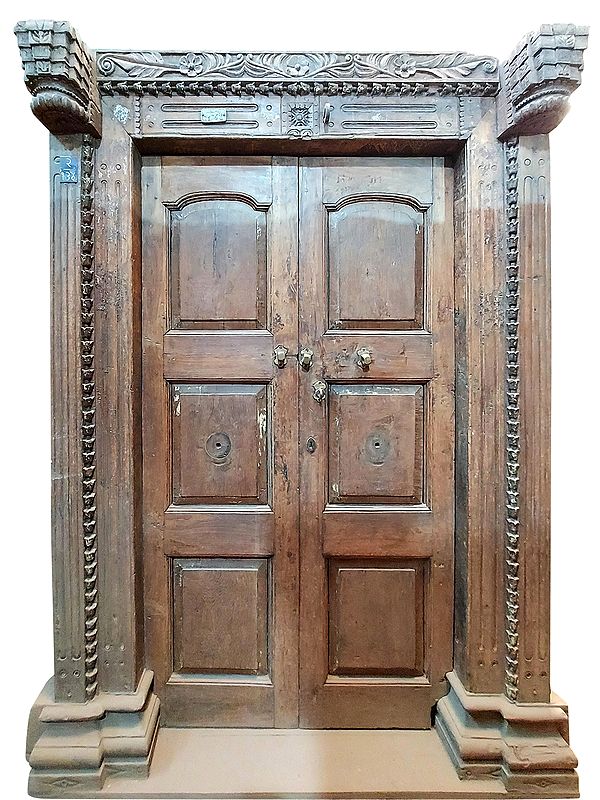 85" Large Rajasthani Indian Double Door | Wood Door