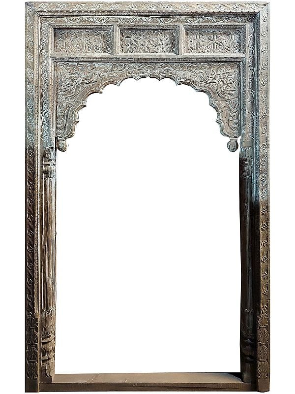 86" Large Antique Traditional Wood Jharokha With Various Design On Upper Side