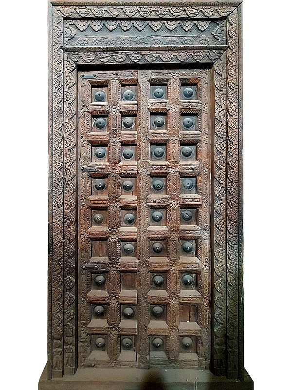 110" Large Antique Indian Village wood Door With Design In Border
