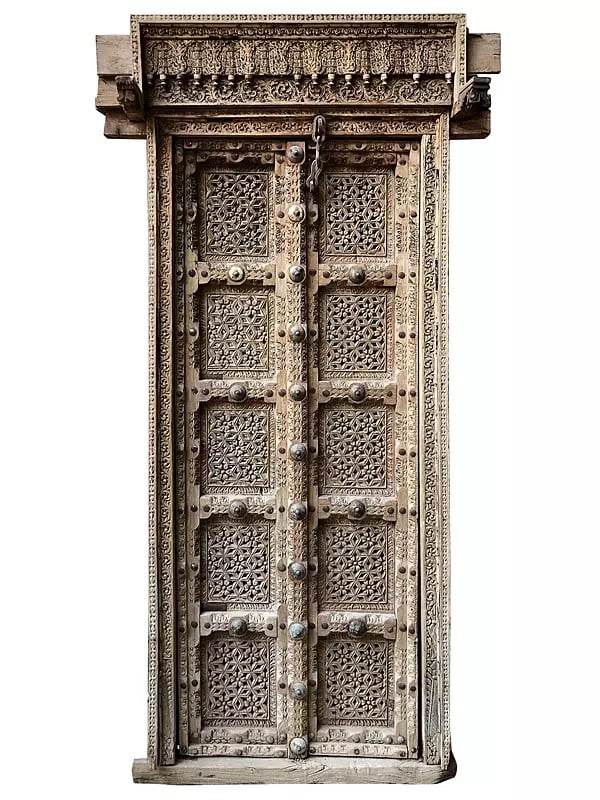 78" Large Traditional Designer Wood Door And Net Pattern In Flap With Frame