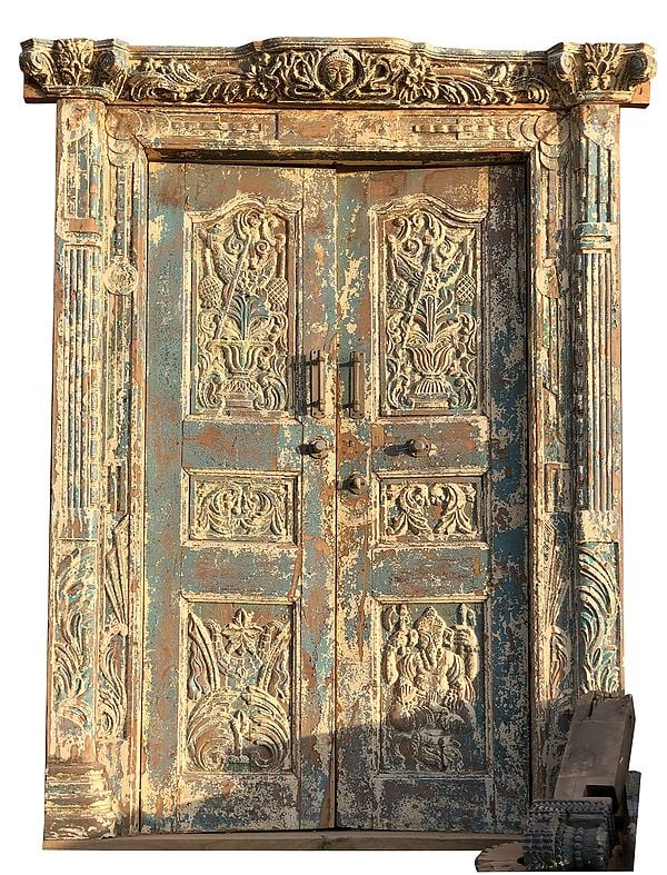 84" Large Designer Old Wood Door With Frame